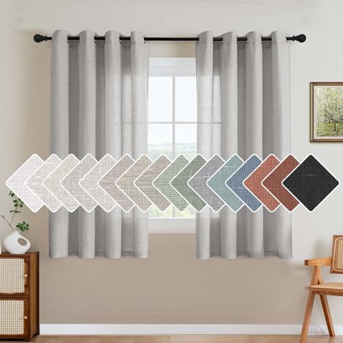 Elegant Natural Linen Blended Energy Efficient Light Filtering Linen Textured Semi Sheer Curtains (52"W x 54"L (Pack of 2) / Dove)