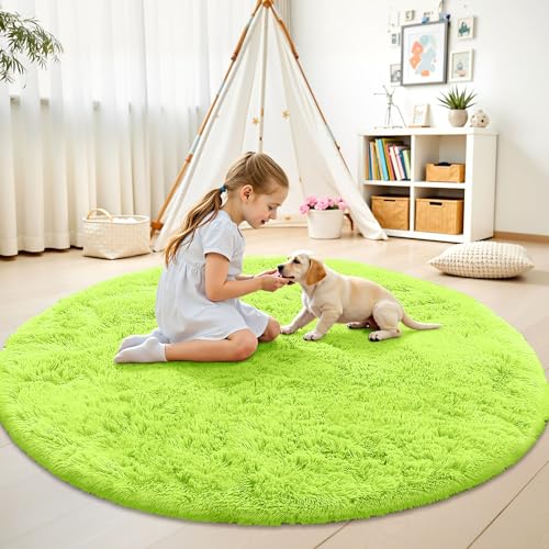 Lime Green Round Rugs for Bedroom (9 Ft Round / Lime Green)