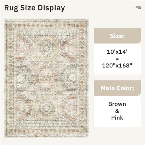 10x14 Area Rugs for Living Room Washable Rug Non (Brown/Pink / 10' x 14' (Rectangular))