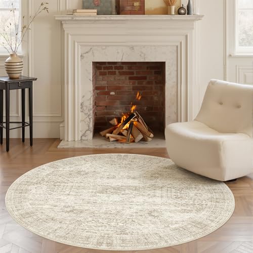 6x6 Beige Round Rug 6ft Circle Living Room Area Rugs Non (Beige / 6' (Round))