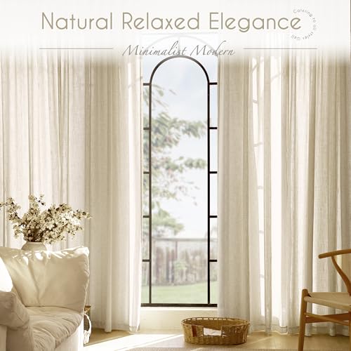 Faux Linen Beige Curtains 98 inches Long for Living Room Rustic Farmhouse Linen Drapes Semi Sheer Burlap Textured Canvas Cloth Curtain Panels Set of 2 Kahki Tan Colored (Linen / 52"W x 98"L (Pack of 2))