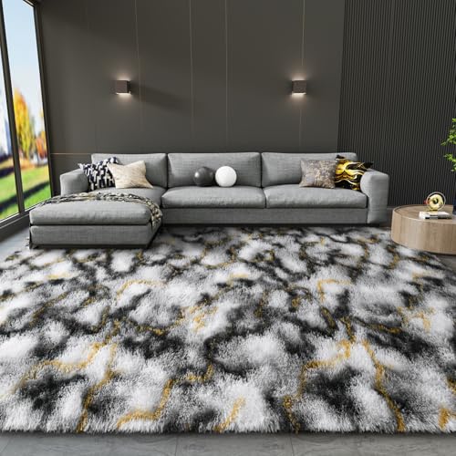 8x10 Area Rugs Fluffy Living Room Carpet for Kids Bedroom (Grey-gold / 8' x 10' (Rectangular))
