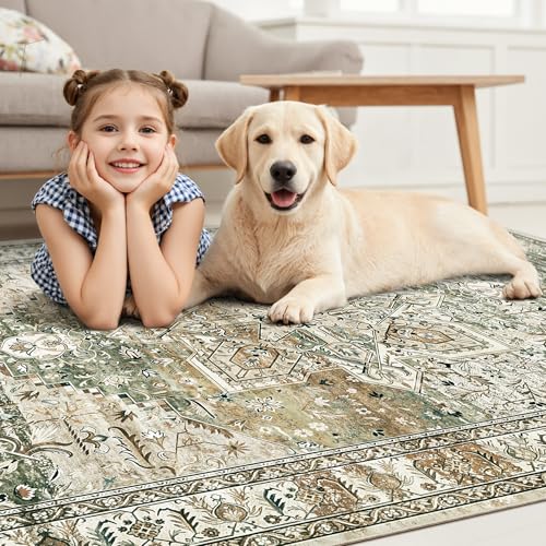 Washable Area Rug 8x10 Large Soft Rugs for Living Room Olive Beige (Olive Beige / 8' x 10' (Rectangular))