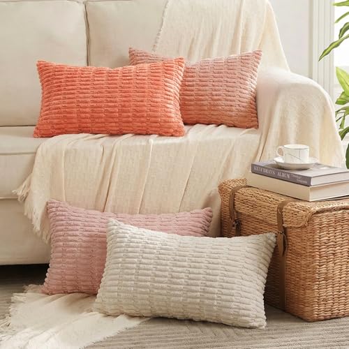 4 Packs Decorative Throw Pillow Covers for Living Room Couch Bed (20" x 12" (Pack of 4) / Pink Series)