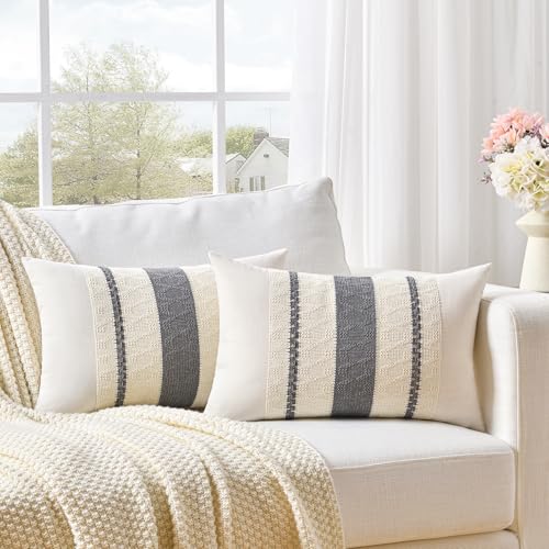 Set of 1 Neutral Grey Farmhouse Long Lumbar Decorative Throw Pillow Covers 14x24 Inch for Couch Bed Chair (24" x 14" (Pack of 1) / Gray)