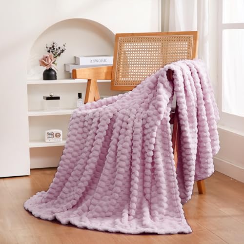 Light Purple Throw Blanket 50"×60" Fuzzy 3D Jacquard Decorative (Light Purple / 50"×60”)