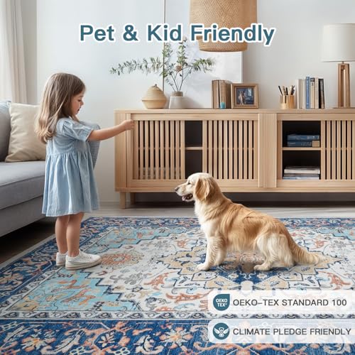 9x12 Area Rugs for Living Room Bedroom (Floral Blue / 9' x 12' (Rectangular))