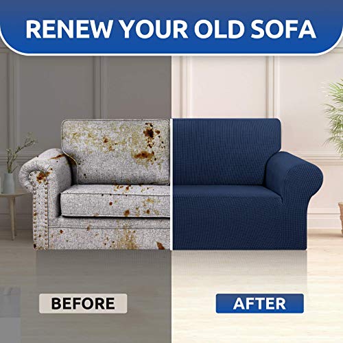 Stretch Loveseat Couch Cover (Navy Blue / Medium)