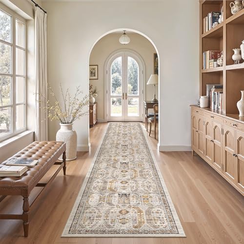 Washable Runner Rugs 2x12 Long for Hallway Kitchen Soft (Brown/Gold / 2' x 12' (Runner))