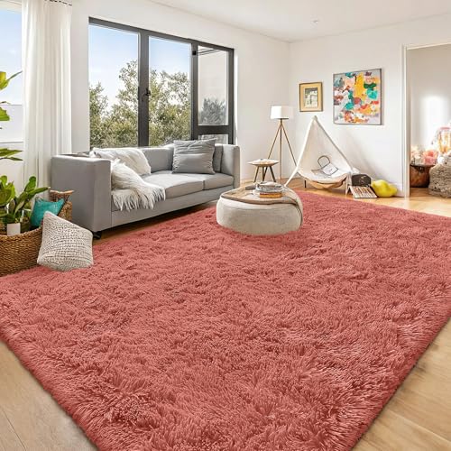 9x12 Machine Washable Large Area Rugs for Living Room (9x12 Ft / Rust Red)
