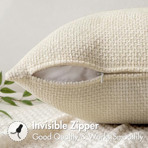 Decorative Couch Throw Pillow Covers 18x18 Inch Neutral Cream 2 Pack (18" x 18" (Pack of 2) / Cream)