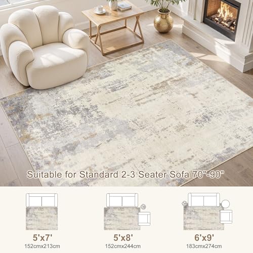 5x7 Area Rug Living Room Rugs (Light Brown/Gray / 5' x 7' (Rectangular))