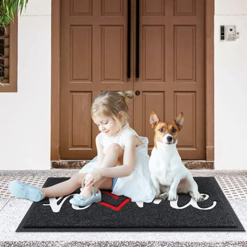 Black Door Mat Welcome Mats Outdoor Indoor Doormat for Entryway Floor Mat (Black Home / 1'6" x 2'6" (Rectangular))