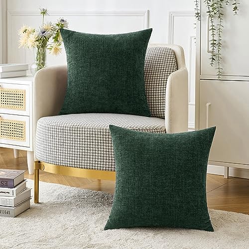 Soft Chenille Throw Pillow Covers Green 18x18 Inch Pack of 2 (18" x 18" (Pack of 2) / Green)