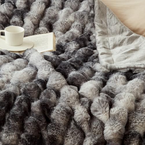 Soft Bubble Faux Fur Throw Blanket (Tie-dye Light Grey / 60“x80”)