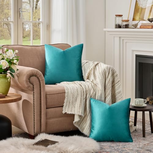 Teal Velvet Pillow Covers 16x16 Decorative Pillows Pack of 2 (Teal / 16" x 16" (Pack of 2))