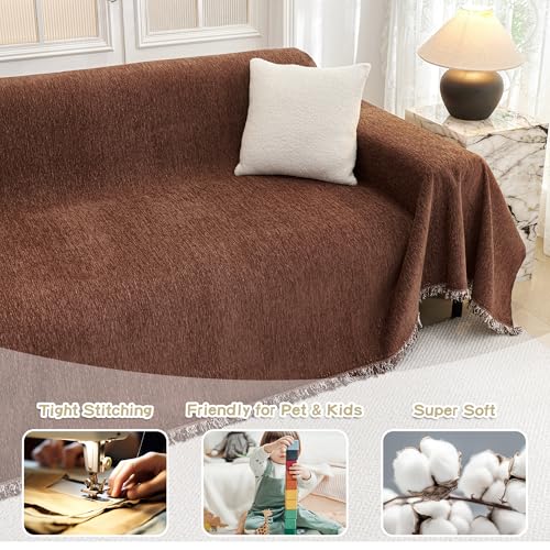 Couch Cover for Dogs Washable Couch Covers for 3 Cushion Couch Sofa Super Soft Sofa Slipcover Non Slip Sofa Cover (71" x 150" / Chocolate)