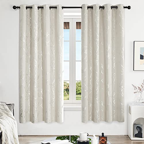 Living Room Curtains 72 Inches Long (Light Beige/Tree Branch / 52"W x 72"L (Pack of 2))