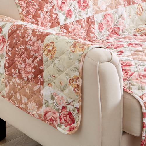 Reversible Floral Patchwork Sofa Furniture Protector (Sofa / Burgundy / Taupe)