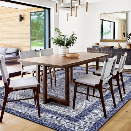 6x9 Washable Area Rug Distressed Geometric Floor Carpet (Blue / 6' x 9' (Rectangular))