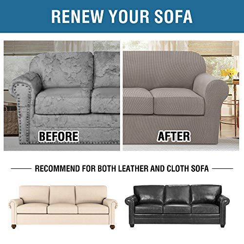 4 Piece Stretch Sofa Covers for 3 Cushion Couch Covers for Living Room Furniture Slipcovers (Large / Taupe)