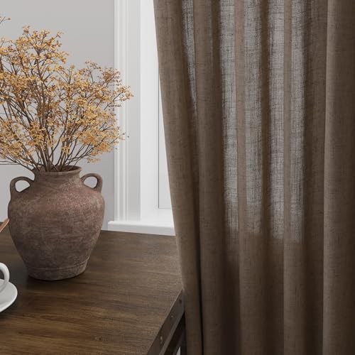 Light Brown Linen Curtains 120 Inch Extra Long for Living Room Back Tab Light Filtering Semi Sheer Drapes Modern Farmhouse Boho Decor Cotton Textured Curtain for Floor to Ceiling High Window 52x120 (52"W x 120"L (Pack of 2) / Light Brown)