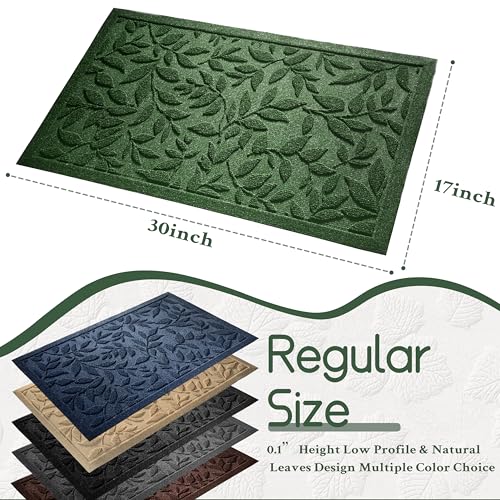 Boho Green Floral Leaves Outdoor Indoor Entrance Doormats (Tulip-green / 1'5" x 2'6" (Rectangular))