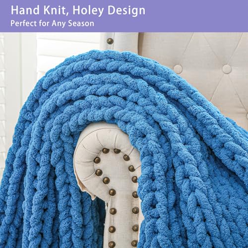 Chunky Knit Throw Blanket for Couch (Bright Blue / 40"x60" (Medium Size Throw）)