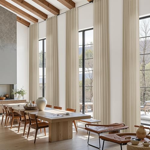 Eggshell Beige Linen Curtains for Living Room 126 Inches Long Light Filtering Semi Sheer Curtain Back Tab Rustic Farmhouse Decor Drapes Floor to Ceiling High Window for Bedroom 52x126 (52"W x 126"L (Pack of 2) / Eggshell Beige)