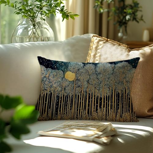 Rustic William Morris Inspired Forest Green Moon Pillow Covers 12x20 Double (Forest-moon 11 / 20" x 12" (Pack of 1))