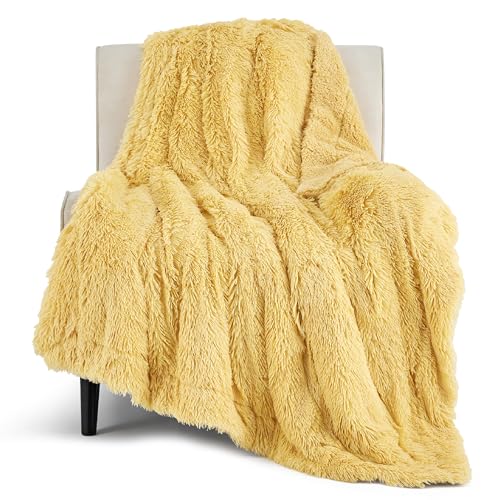 Faux Fur Fluffy Fleece Sherpa Blanket Couch Throw Yelllow 50"x60" (20- Light Yellow / Throw (50" X 60"))