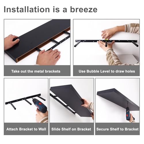 Floating Wall Shelves for Decor (Black / 35in)