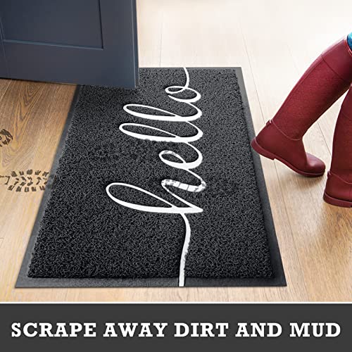 Black Door Mat Welcome Mats Outdoor Indoor Doormat for Entryway Floor Mat (Black Hello / 2' x 3' (Rectangular))