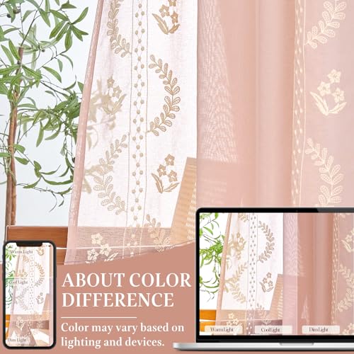 Floral Sheer Curtains (S | Pink / 50"W x 63"L (Pack of 2))