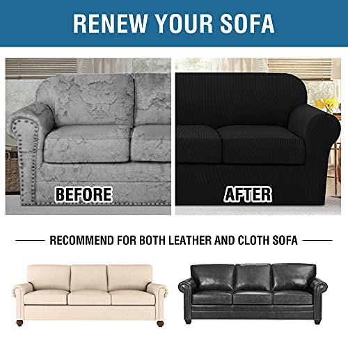 4 Piece Stretch Sofa Covers for 3 Cushion Couch Covers for Living Room Furniture Slipcovers (X-Large / Black)