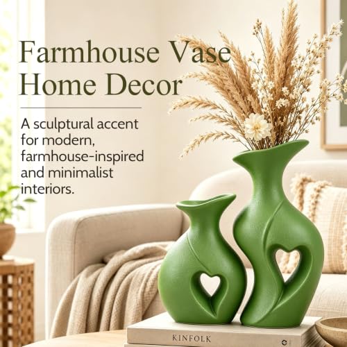 Heart Shaped Flower Vase Set Modern Farmhouse Vases (Light Green)