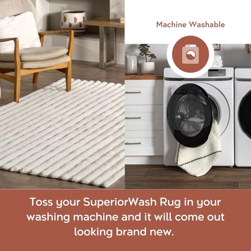 Kai Off White Striped Washable Area Rug (Kai Off White / 5' x 8' (Rectangular))
