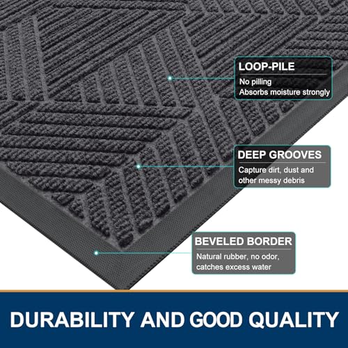 Front Door Mat Outside Entrance (Medium Grey / 35" X 23")