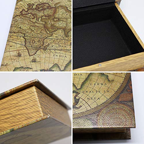 Decorative Book Boxes World Map Pattern Antique Book Invisible box with Magnetic cover (Map)