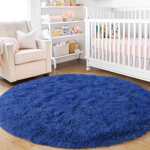 3'x3' Blue Round Rug for Bedroom (3' (Round) / Blue)