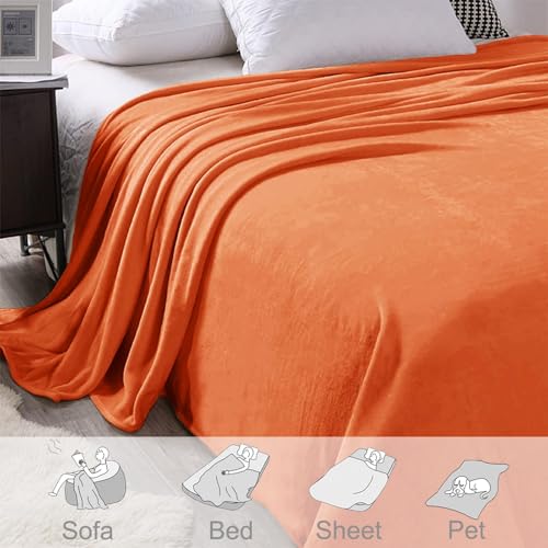 Soft Fleece Blanket King Size for Bed (Burnt Orange / King (104" x 90"))