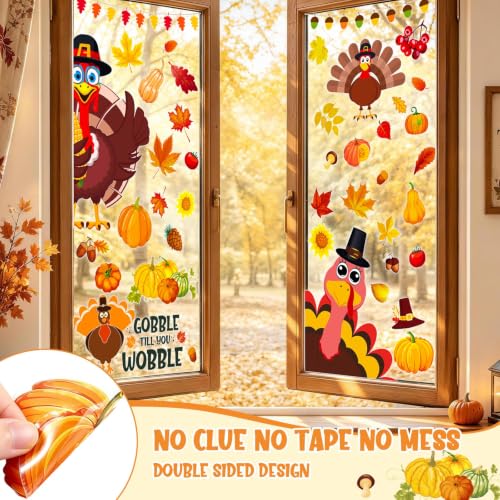 Fall Thanksgiving Window Clings Static Window Decal for Fall Décor (Brown, Yellow)