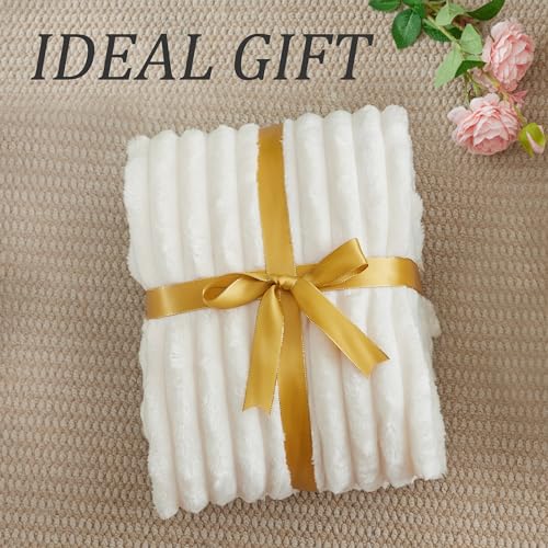 Ribbed Fleece Throw Blanket for Couch (Cream / Throw(50"x60"))
