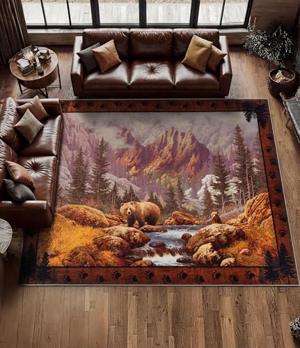 6x9 Mountain Bear Area Rugs for Living Room (Mountain Brown Bear / 6' x 9' (Rectangular))