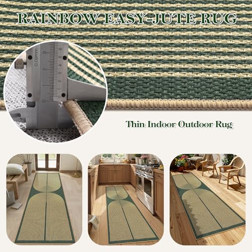 Rainbow Easy Jute Green Kitchen Runner (2'6" x 8' (Runner) / Green Rainbow)