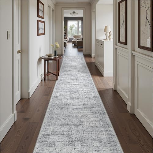 2'6 x 16' Runner Rug Non Slip (Grey/Ivory / 2'6" x 16' (Runner))