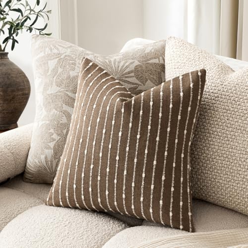 Decorative Striped Boucle Throw Pillow Covers 22x22 Inch Brown (22" x 22" (Pack of 2) / Brown)