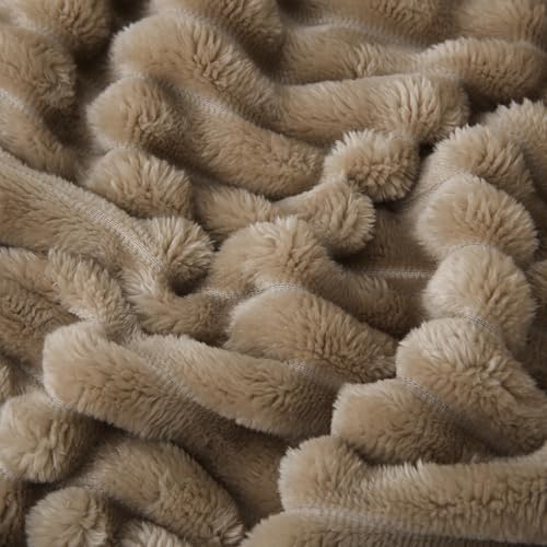 Tan Fleece Throw Blanket 60”×80” for Couch Sofa Livingroom (Tan / 60×80inch)