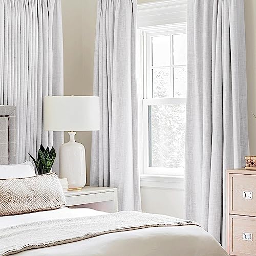 100% Blackout Linen Curtains for Bedroom 52x90 Inches Grayish White (Grayish White / 52"W x 90"L (Pack of 2))
