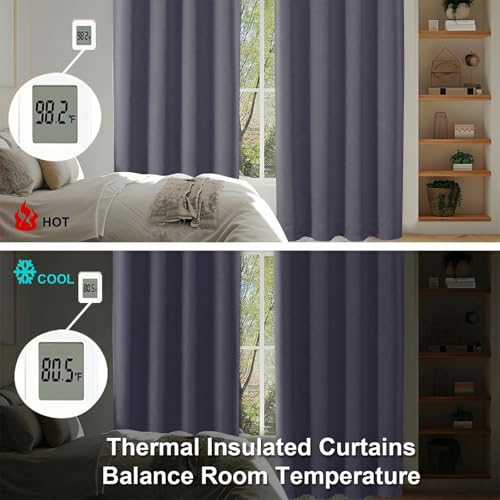 Blackout Extra 10ft Curtains for Patio 120 Inches Long 2 Panels Set (Greyish Purple / 50"W x 120"L (Pack of 2))